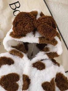 女婴咖啡棕色心形羊毛长袖连脚连体睡衣套装 - 咖啡棕 - 查看 3