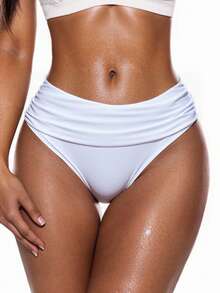 Swim Basics Solid Color Ruched Bikini Bottom, Beach Outfit Bathing Suit Summer,Summer Beach