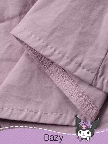 DAZY HELLO KITTY AND FRIENDS | SHEIN 青少年女孩撞色蕾丝花边领灯笼长袖衬衫，秋季 - 紫色 - 查看 6