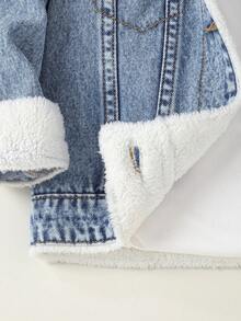 SHEIN Vintaside Kids 女童牛仔夹克和外套，全新秋冬系列，中蓝色牛仔布，学院风，可爱优雅，修身休闲，可拆卸荷叶边袖口和衣领，柔软棉质衬里，适合日常穿着、派对、旅行、返校