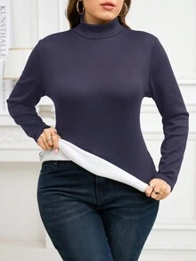 SHEIN Clasi 大码女式保暖长袖T恤，秋冬 - 紫色 - 查看 6