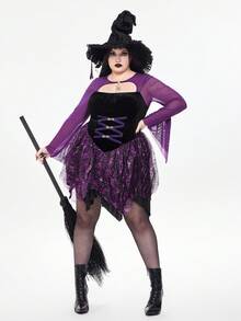 ROMWE Avant Váy hóa trang Halloween phù thủy cỡ lớn cho nữ - Màu tím - Xem 10