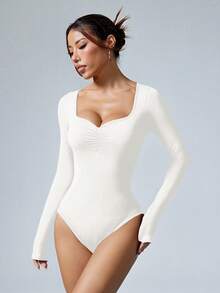 Sovereign Charm Women's Solid Color Long Sleeve Seamless Jumpsuit - White - View 2