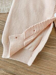 SHEIN Baby Girl Solid Color Patchwork Ruffle Trim Raglan Long Sleeve Romper, Autumn/Winter Fall - Beige - View 8