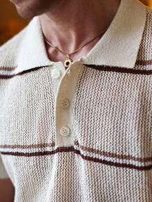 Manfinity Homme Men's Front Button Short Sleeve Striped Casual Knit Top  Men Knit Polo - Multicolor - View 6