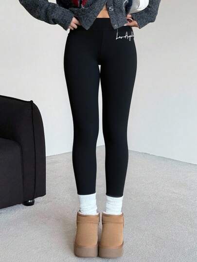 SHEIN Teen GirlCasual Sports Knit Leggings, Long Snug Fit Pants Suitable For Summer Fall Winter