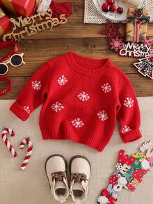 SHEIN Baby Girl Christmas Snowflake Pattern Cute Minimalist Pullover Sweater Fall Winter Winter Christmas Halloween Toddler Cardigan Sweater Autumn Fall Jumpers Sweaters Tops Dress Dresses Christmas Jumper Cozy Pixies Prepcrw Christmas Outfit Halloween  New Born Toddler  Fall Winter Dress Halloween  Romper Stuff Halloween Jumper Jumper Cardigans Shirts White Cardigan Clean Downtown Off The Shoulder Sweater Outfit Sets Pink Sweater Jacket Cute Fall Outfits Outfits Top Maija Christmas Dress  Toddler Fall Dark Purple Skirt Christmas Sweater  Fall Sweaters Unisex White Sweater Vest Skirt Sets - Red - View 1