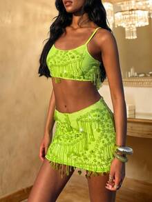 Opulessa 2件套女士度假修身抹胸上衣和高腰半身裙 - 綠色 - 查看 4