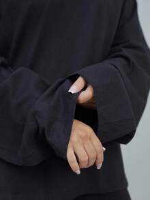 SAYEHFBABY Loose Long Sleeve Top Casual Summer Spring Vacation Casual Cute Everyday Oversized Tee Airport Holiday Fall Back To School Autumn Winter Spring Vacation - Black - View 3