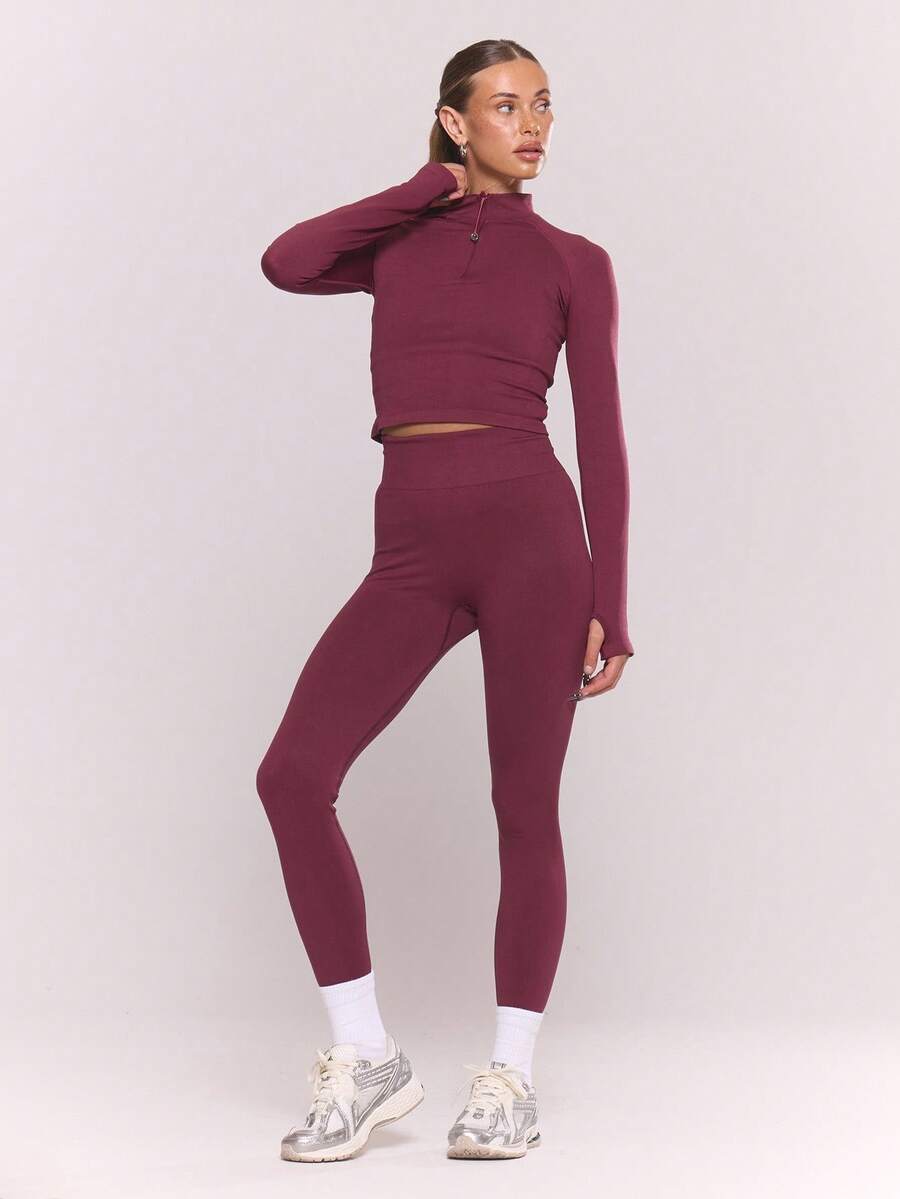 Musera Sport Sport High Waisted Contouring Seamless Leggings Casual Active Workout Gym Back To School - Burgundy - View 1