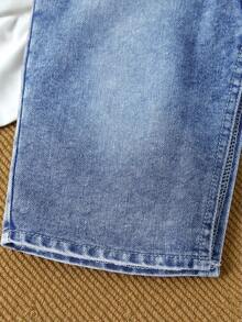 SHEIN Vintaside Kids Baby Girls' Denim Dress, Spring & Autumn New Arrival, Blue Denim With Slit Hem, Casual, Chic, Versatile, Suitable For School, Party, Daily Wear, Vacation, Commute, Home Fall Winter - Medium Wash - View 5