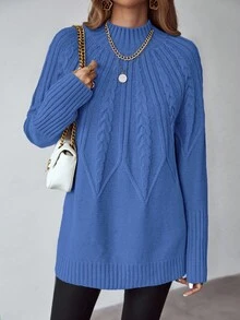 EMERY ROSE Women's Solid Color Stand Collar Long Sleeve Sweater, Autumn/Winter - Royal Blue - View 5