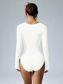 Sovereign Charm Women's Solid Color Long Sleeve Seamless Jumpsuit - White - View 5