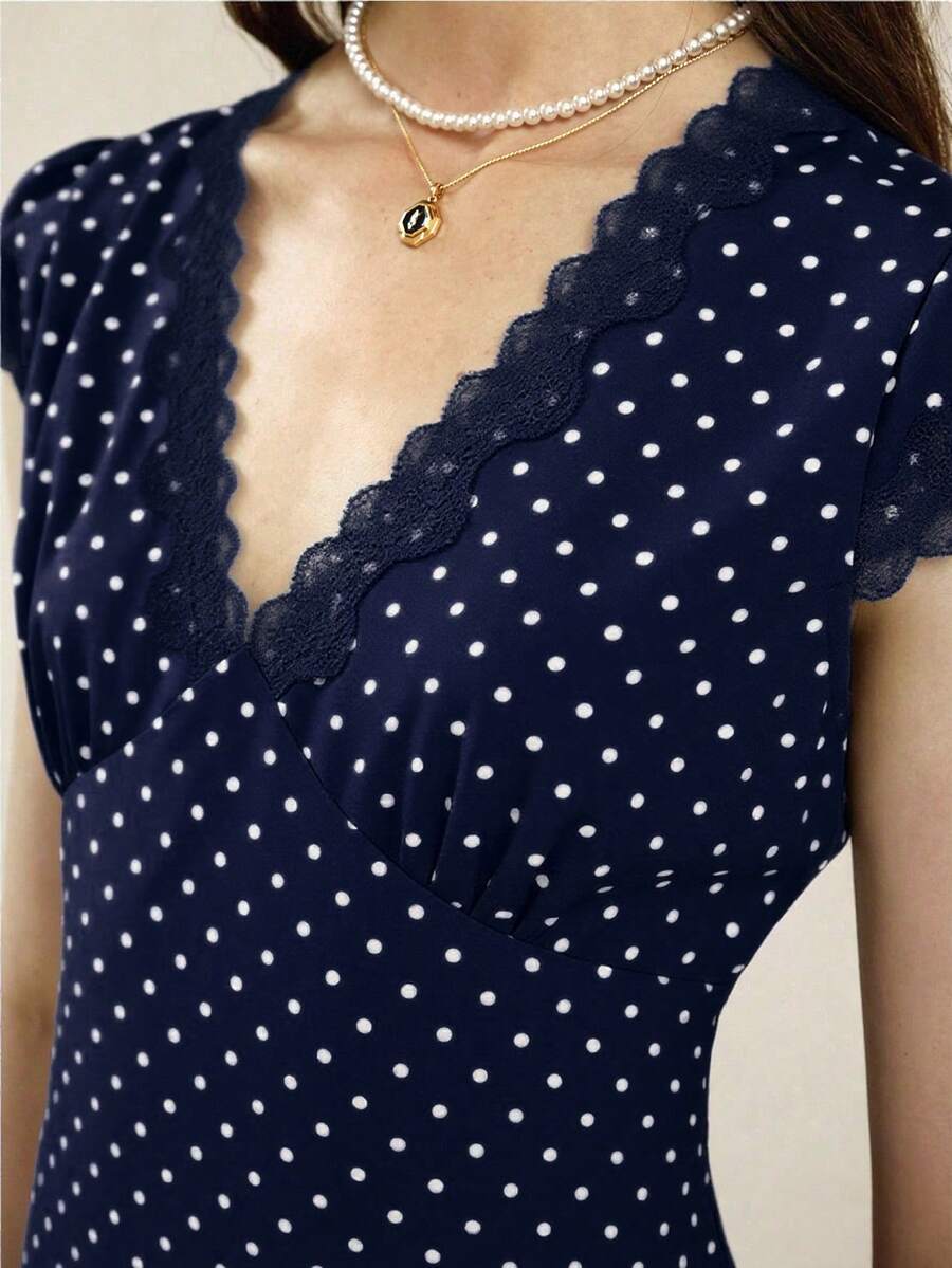 Cévolie Women's Elegant Polka Dot Dress, Summer