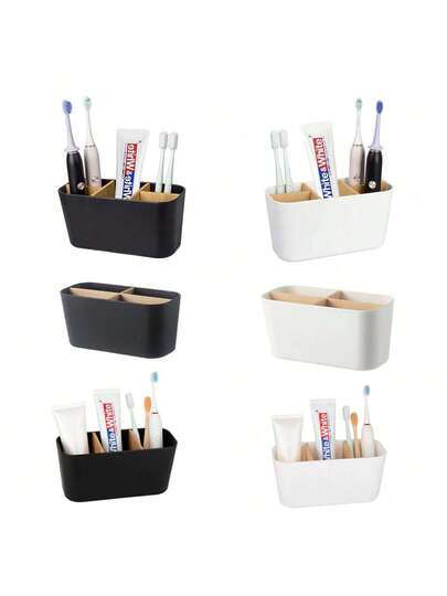 1PC Bamboo Toothbrush Holder For Bathrooms, Tooth Brush Holder With 5 Slots Bathroom Vanity Organizer Countertop For Electric Toothbrushes, Toothpaste, Razors Home Bathroom Decor Fall Decor Back To School