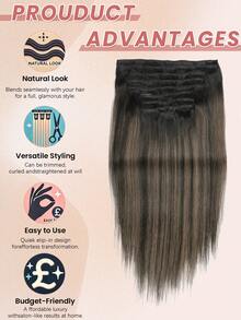 Clip In Hair Extensions Real Human Hair 9PCS 120g Clip Ins Human Hair Extensions 14-16 Inches Balayage Natural Black To Chestnut Brown #TP1B/6/1B Straight Clip In Extensions Remy Human Hair For Women - S1B/6/1B - View 6