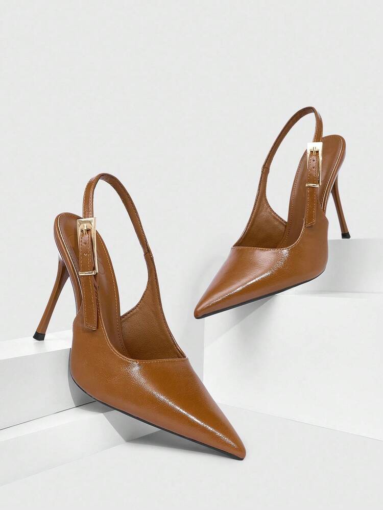 CUCCOO SZL Women's Pointed Toe Buckle Design Daily Commute High Heel Mules