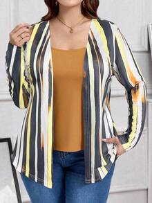 EMERY ROSE Plus Size Women's Spring/Summer 2 In 1 Striped Print Fall T-Shirt - Multicolor - View 3
