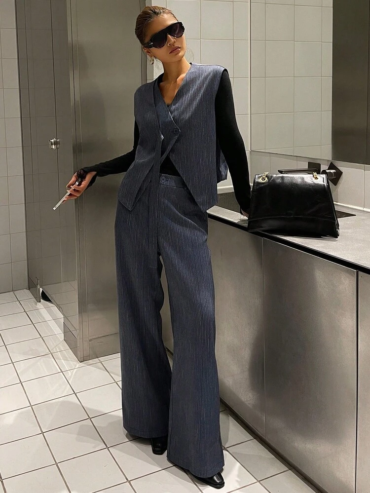 Women's Casual Commuter Vest And Pants 2 Pieces Set