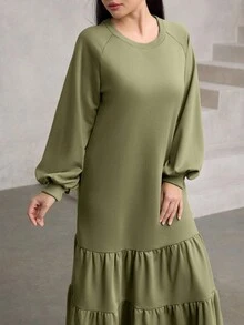 Graceveil Women's Casual Crew Neck Raglan Sleeve Layered Ruffle Hem Long Sweatshirt, Green - Green - View 7