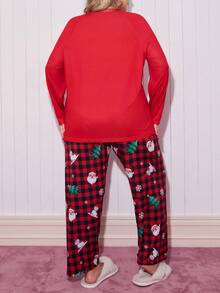 Plus Size Christmas Pajama Set For Women,Black And Red Plaid Pattern Night Wear,Autumn Winter Comfy Pj Sets,Cozy Fall Clothes Pajamas Outfit - Multicolor - View 2