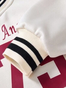 一套女童运动休闲套装，包含一件印有“洛杉矶79”字样的棒球夹克和一条浅蓝色阔腿裤，厚度适中，适合日常穿着，春秋/秋冬季皆宜。 - 杏色 - 查看 7