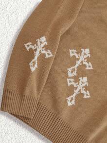 RueChic Men Cross Pattern Crew Neck Regular Sweater - Brown - View 7