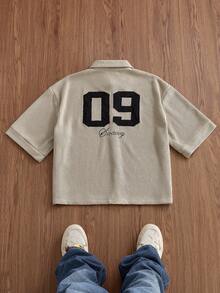 SWAVVY Cămașă casual bărbătească cu mânecă scurtă, cu cifre și litere brodate