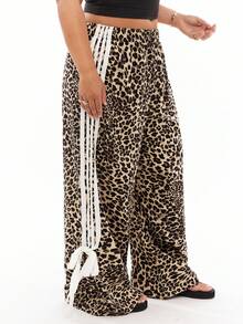 Solavibe Pantalones casuales de talla grande con estampado de leopardo y parches, cómodos para uso diario, otoño/invierno - Multicolor - Ver 1