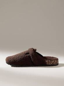 Solecia 女士搭扣设计圆头毛绒拖鞋，圣诞节必备 - 咖啡棕 - 查看 3