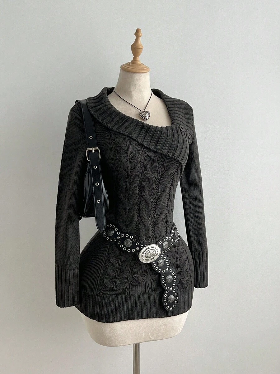 Elamini 休闲百搭扭纹针织修身迷你连衣裙