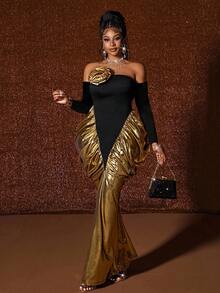 Maweii 大码女式性感金属面料拼色设计派对生日连衣裙 - 彩色 - 查看 6