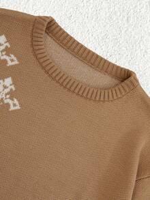 RueChic Men Cross Pattern Crew Neck Regular Sweater - Brown - View 3
