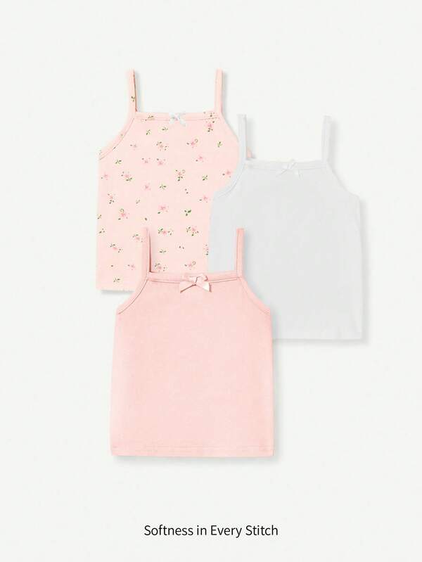 Cozy Pixies 3pcs Baby Girls' Decorative Bowknot Summer Cami Tops Set