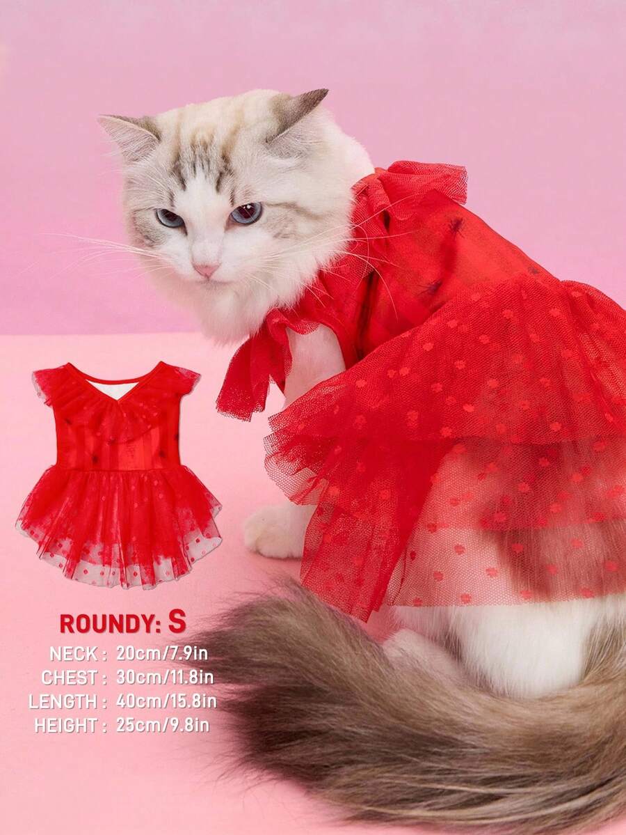 Beetlejuice X SHEIN 1 件卡通人物角色扮演宠物连衣裙，猫/狗衣服，尺码 XXS-XXXXL，特小号，特大号，哥特风，角色扮演 - 紅色 - 查看 1