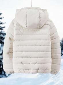 Sparklyn 1 Peça Casaco Acolchoado com Capuz para Meninas, Cor Sólida, Simples e Versátil, Outono/Inverno - Branco - Visão 5