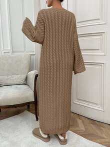 EURMUSE Women Cable Knitting Maxi Sweater Dress - Camel - View 2