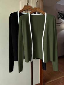 GlowEve 女士长袖新款欧美风百搭简约时尚针织开衫 - 軍綠色 - 查看 6