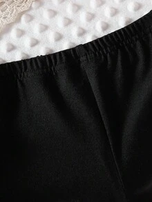 SHEIN 2 件套婴幼儿女童白色运动衫，带有可爱卡通印花和蝴蝶结装饰，长袖圆领运动衫和黑色松紧腰紧身裤，适合休闲、运动、日常穿着、外出、旅行，6 个月至 2-3 岁 - 彩色 - 查看 4