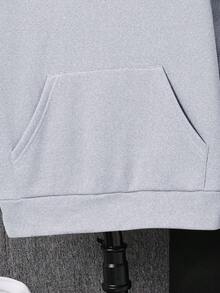 SHEIN 2 件套青少年男孩休闲百搭字母图案斜襟连帽衫和黑色裤子套装，适合秋冬休闲、户外、学校、派对 - 淺灰色 - 查看 4