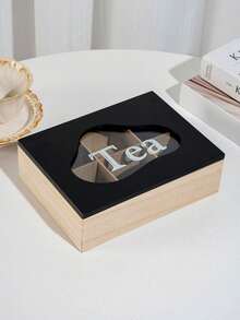 1 件桌面茶包和茶叶收纳盒，6 格咖啡零食茶包收纳盒，糖果收纳盒，创意家居装饰，带透明玻璃盖的木制收纳盒，黑色/白色/云朵设计