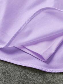 SHEIN Tween Girls 2-Piece Outfit, Solid Black & Purple, Simple Design, Loose Fit, Comfortable, Versatile, Casual, Athletic, High Waist For Snug Fit Effect, All-Match Shorts & Sports Pants, Moisture-Wicking, Sweat Absorbing, For Spring/Summer, School, Campus, College Girls Athletic Shorts Double Layer Shorts  Workout Shorts For Women Running Shorts Girls - Multicolor - View 5