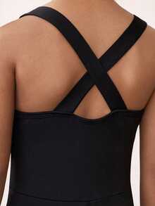 SHEIN 少女鬆緊交叉背肩帶運動連身褲