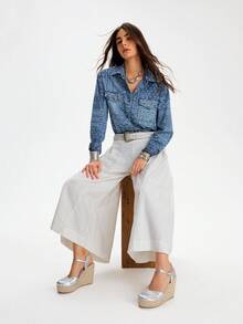 Styleloop 女士坡跟厚底编织一脚蹬鞋，波西米亚风格，适合度假、万圣节、圣诞派对、音乐节、秋季 - 銀色 - 查看 6