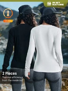 In My Nature Women's Solid Color Round Neck Long Sleeve Casual Fitness Outdoor T-Shirt Fitted Shirt