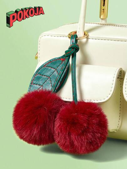 1 件可爱樱桃钥匙扣蓬松毛绒可爱樱桃背包饰物时尚优雅装饰钥匙扣包挂件饰品带金属挂扣小巧轻便易于携带易于悬挂可轻松悬挂在车钥匙、手提包、背包、钱包和其他物品上适合任何场合，如约会、婚礼、购物、办公室、汽车、家居等是送给朋友、妻子、家人、同学、女士和女孩生日、假期或派对的理想礼物选择。礼品配饰装饰汽车配饰女士钥匙扣饰物樱桃饰物樱桃包饰学校用品教师礼物返校教师配饰樱桃钥匙扣毛绒钥匙扣