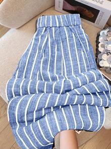 GlowEve Women's Elastic Waist Pockets Striped Wide Leg Loose Casual Pants - Blue - View 3