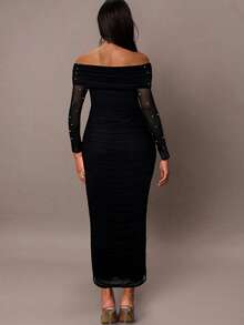 MaterniChic Váy suông dáng ôm hở vai đính ngọc trai màu trắng thanh lịch dành cho nữ, lãng mạn cho tiệc tùng, hẹn hò hoặc ngày lễ tình nhân, váy mùa hè cho nữ, váy bầu - màu đen - Xem 2