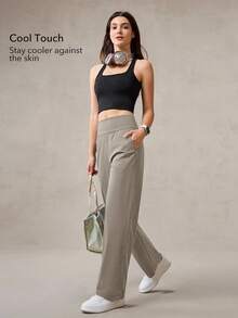 OutZeal 女士运动裤 日常休闲 凉爽触感 高腰直筒裤型 带侧袋 - 卡其色 - 查看 2