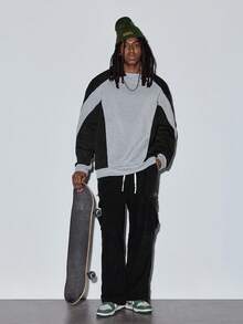 MODCRASH Men's Casual Patchwork Sweatshirt, New Autumn Collection Spring To Summer - Light Grey - View 1